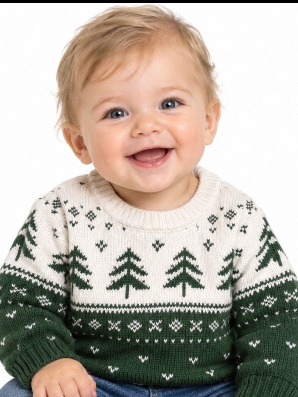 Nwt Little Planet Organic Baby Toddler Green&Cream Holiday Tree Knit Sweater(9m)